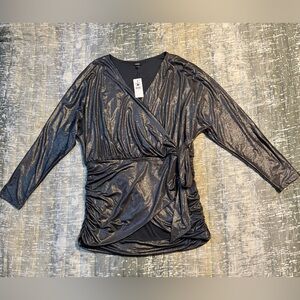 Express NWT - Shimmering Gray/Silver Wrap Top Size Large